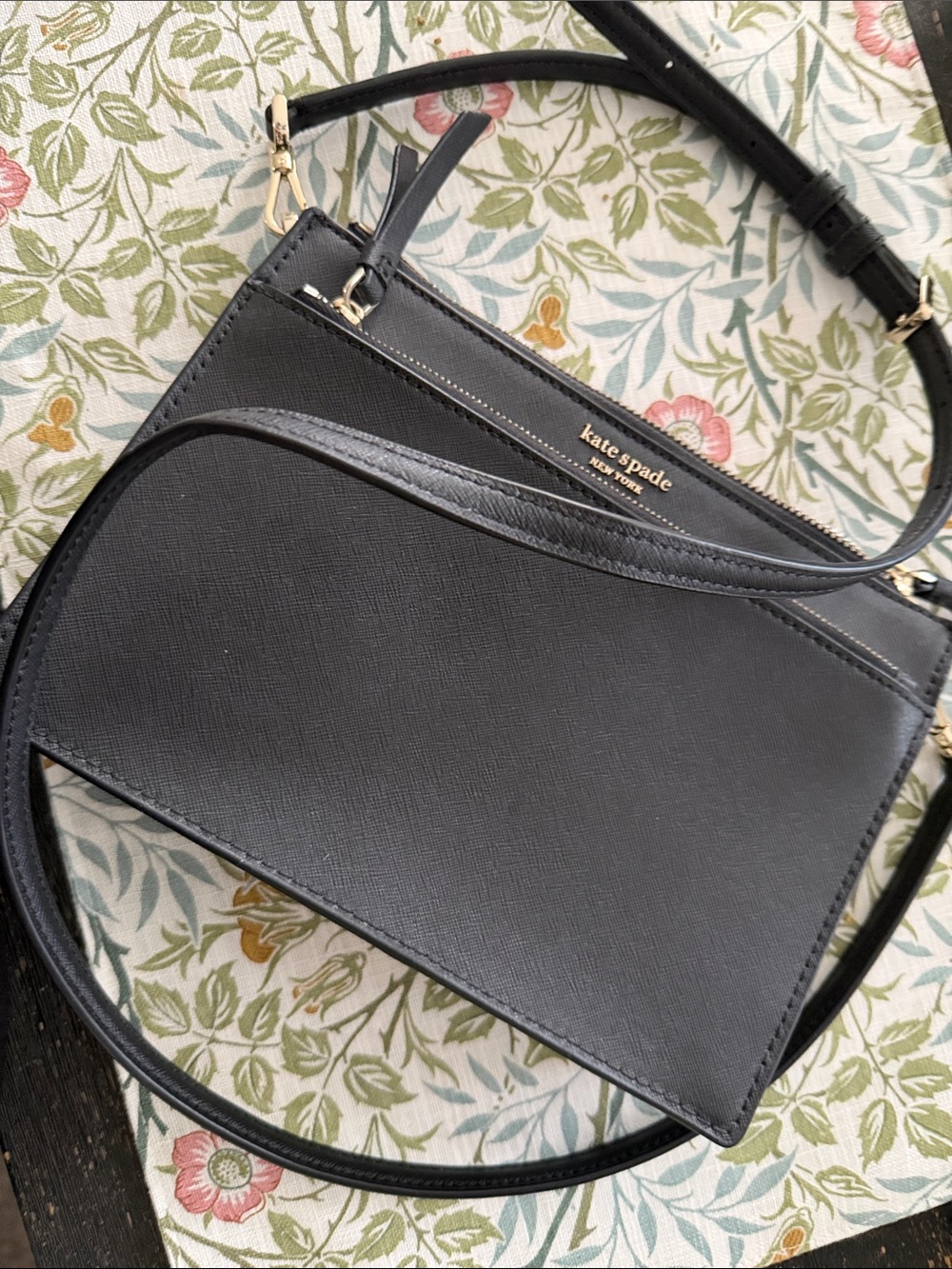 kate spade Black Leather Crossbody with Gold Hardware